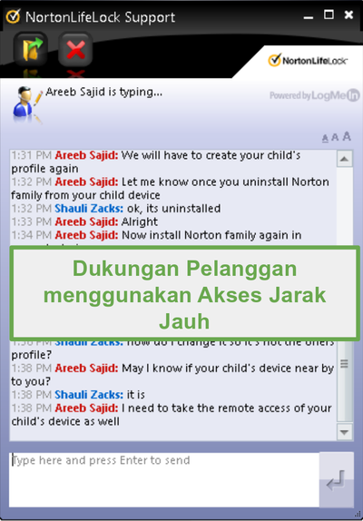 Koneksi jarak jauh dukungan pelanggan Norton Family
