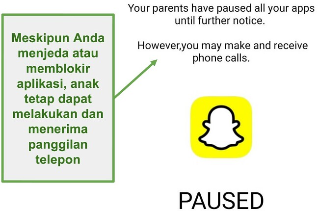 Tangkapan layar dari WebWatcher yang menjeda aplikasi