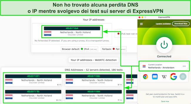 Screenshot dei risultati del test di tenuta di ExpressVPN