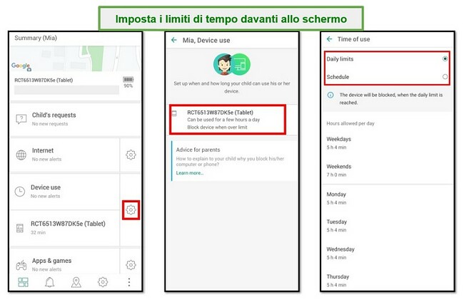 Limiti di tempo per lo schermo di Safe Kids