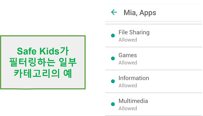 Safe Kids 필터 카테고리