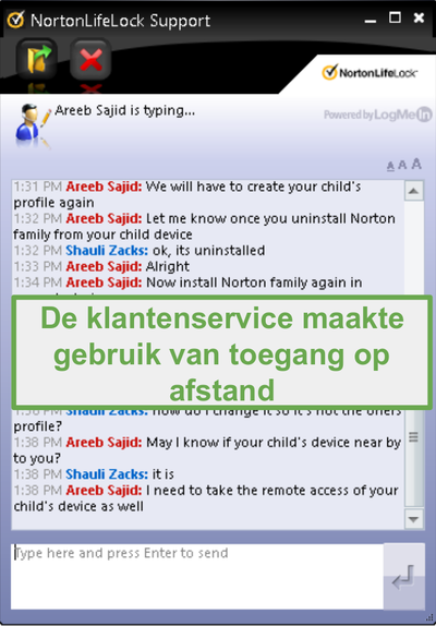 Externe verbinding voor klantenondersteuning van Norton Family