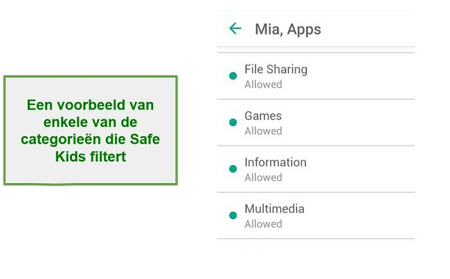 Safe Kids Filter-categorieën