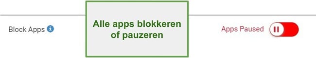 Screenshot van Webwatcher apps blokkeren of pauzeren