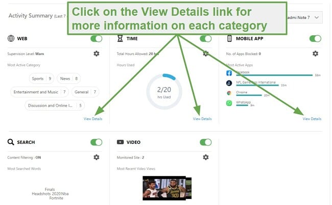Norton Family dashboard