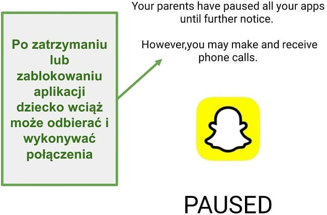 Zrzut ekranu WebWatcher wstrzymujących aplikacje