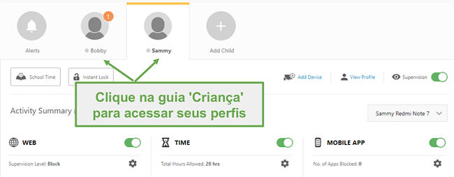 Configure perfis diferentes do Norton Family para cada criança