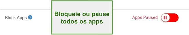 Captura de tela do Webwatcher bloquear ou pausar aplicativos