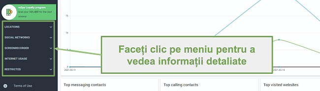 Captură de ecran a barei de meniu pentru a vedea informații detaliate