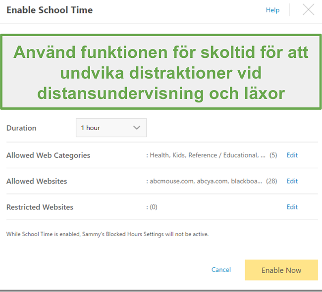 Remote School-funktion med Norton Family