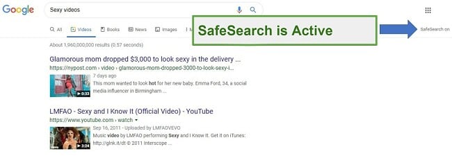 Safe Kids SafeSearch active