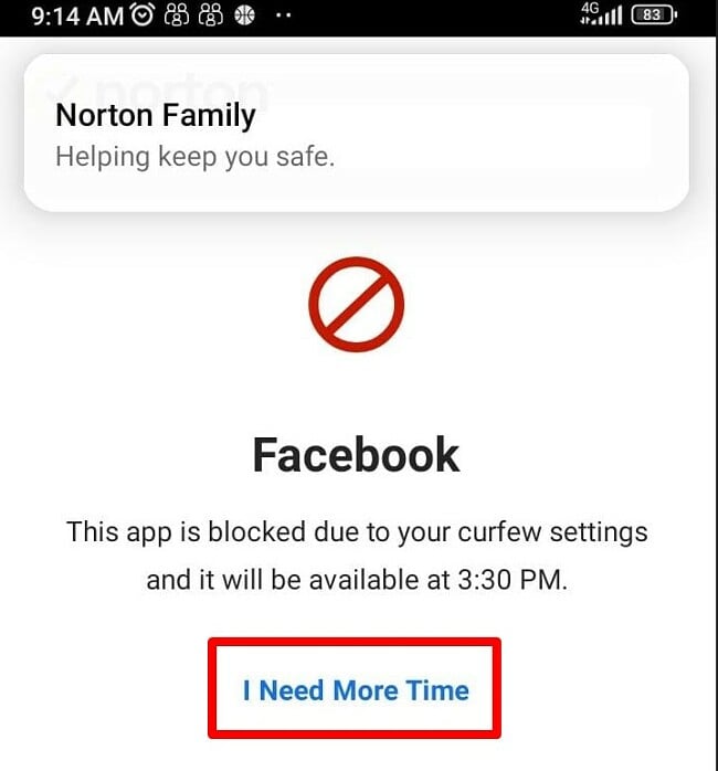 Screen time request Norton fAMILY