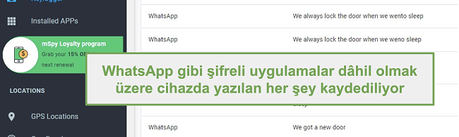 WhatsApp gibi şifreli uygulamalardan alınan günlüklerin ekran görüntüsü