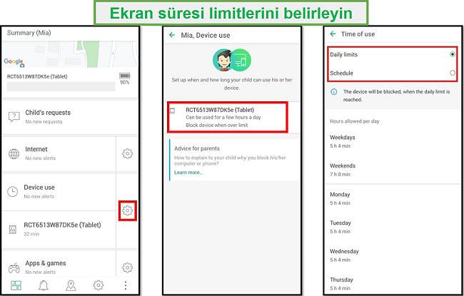 Safe Kids Ekran Süresi Sınırları