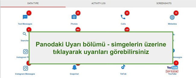 WebWatcher Alert bölümünün ekran görüntüsü