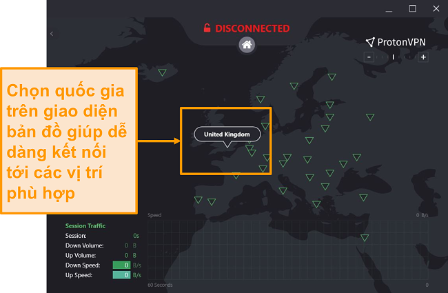 Ảnh chụp màn hình bản đồ máy chủ tương tác của Proton VPN.