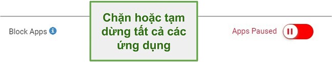 Ảnh chụp màn hình của ứng dụng chặn hoặc tạm dừng Webwatcher