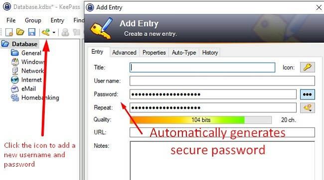 Adding entry to KeePass