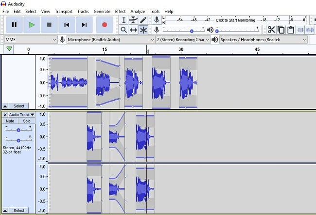 Audacity multitrack kapacitet