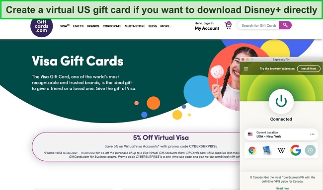 Virtual US gift card working with ExpressVPN