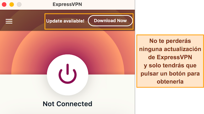 Captura de pantalla de la notificación de actualización de la aplicación en ExpressVPN