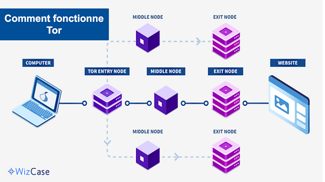 Un diagramme détaillant le chemin des données dans une configuration Tor sur VPN