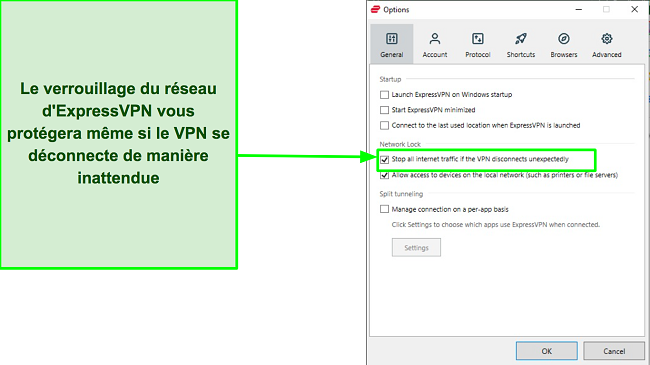 Capture d'écran de la fonction de verrouillage réseau d'ExpressVPN