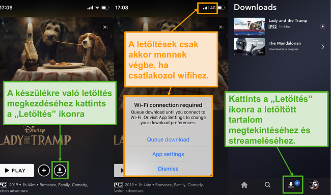 A Disney+ alkalmazással letöltheti kedvenc tartalmait, és később megtekintheti azt.