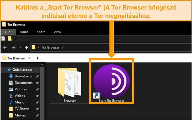 A Tor Browser parancsikonjának képernyőképe a telepítés után a Windows 10 rendszerre