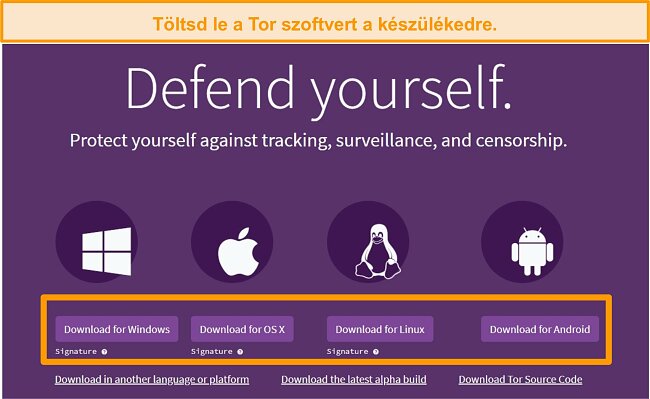 A Tor projekt letöltési oldalának áttekintése