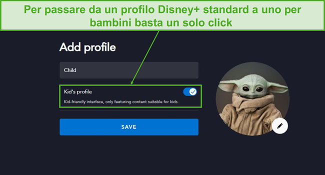 Crea un profilo adatto ai bambini con un solo clic.