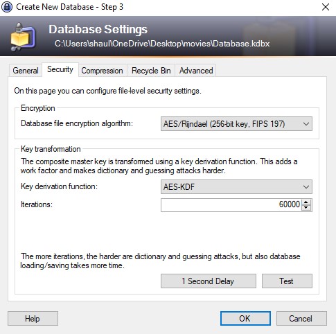 KeePass security settings