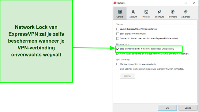 Screenshot van de Network Lock-functie van ExpressVPN