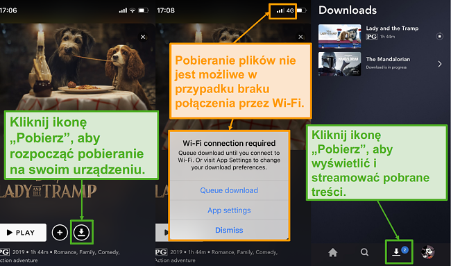 Użyj aplikacji Disney+, aby pobrać ulubioną zawartość i obejrzeć ją później.
