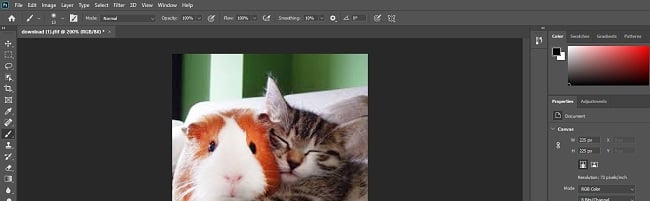 snímek obrazovky řídicího panelu aplikace Adobe Photoshop