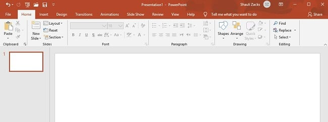 Snímek obrazovky pracovního řídicího panelu aplikace PowerPoint