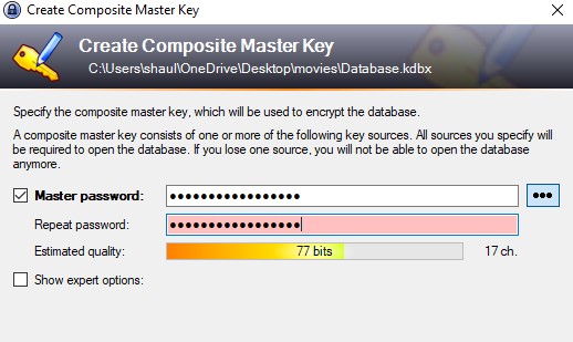 Seting KeePass master password