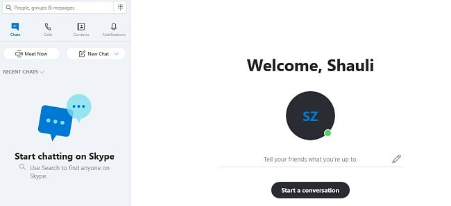 Екран за добре дошли в Skype