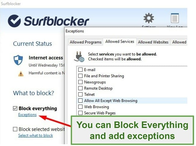 Surfblocker dashboard