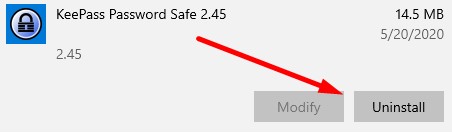 Uninstall KeePass