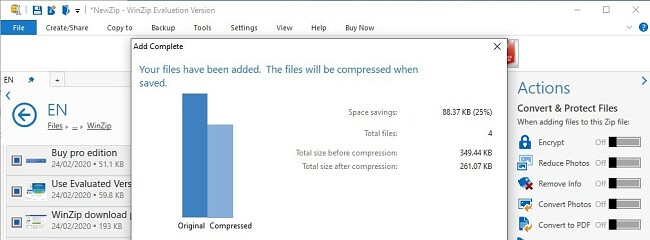 Tableau de bord WinZip