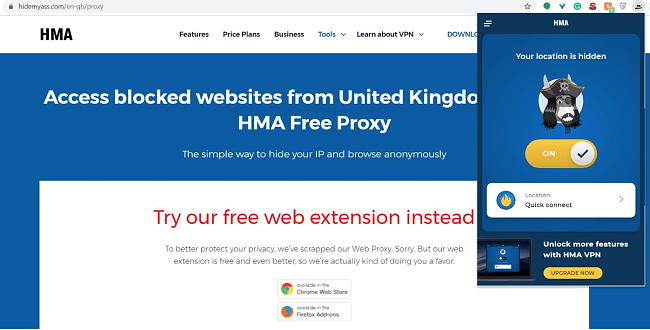 Screenshot des Downloads der HMA-Browsererweiterung