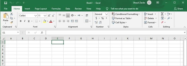 ảnh chụp màn hình của bảng điều khiển làm việc Excel