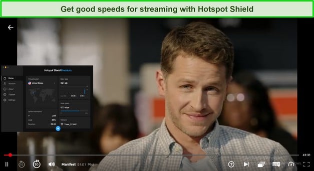 Screenshot showing Hotspot Shield streaming Netflix
