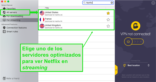 CyberGhost tiene 3 servidores optimizados para transmitir Netflix.