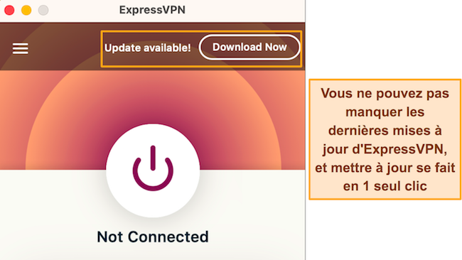 Capture d'écran de la notification de mise à jour de l'application sur ExpressVPN