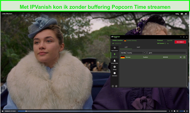 Screenshot van IPVanish streaming Little Women op Popcorn Time