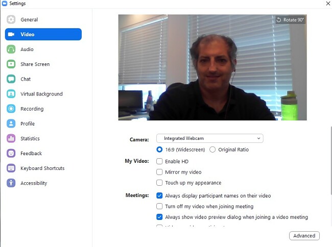 Zoom video settings