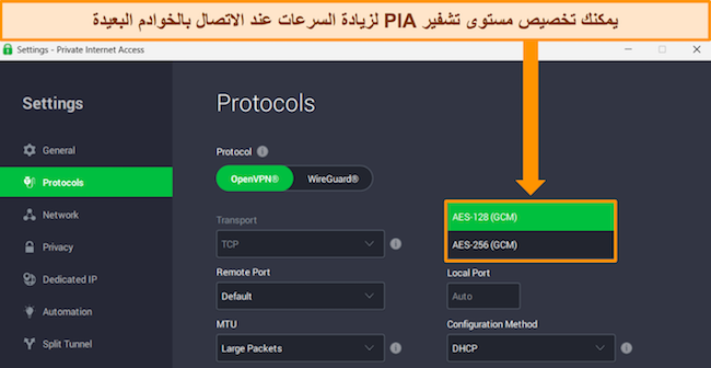 لقطة شاشة لتطبيق Windows الخاص بـ PIA تعرض ملف