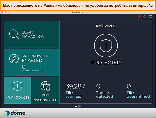 Екранна снимка на интерфейса на приложението Panda на Mac.
